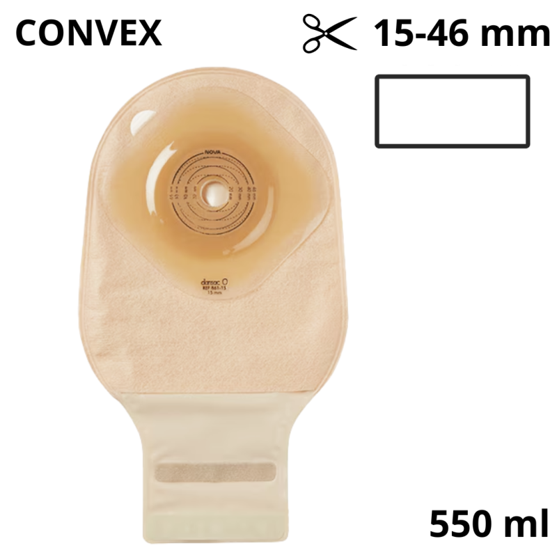 842-46 Worek Stomijny Nova1 FoldUp 15-46 mm 550 ml Convex 6 mm Otwarty Przezroczyste Dansac