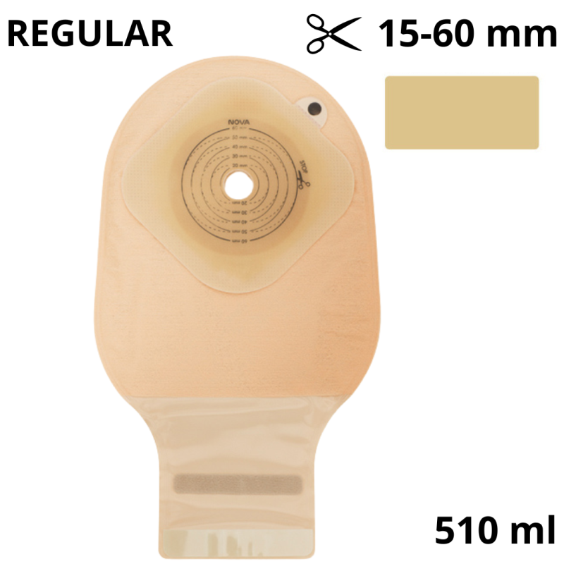 823-15 Worek Stomijny Nova1 FoldUp 15-60 mm 510 ml REGULAR Otwarty Beż Dansac