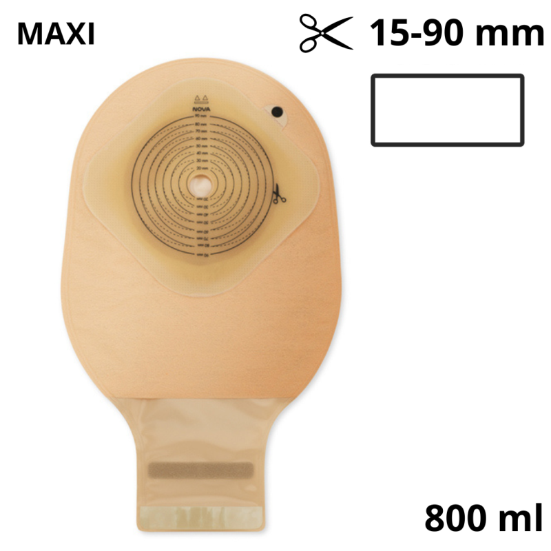 816-15 Worek Stomijny Nova1 FoldUp MAXI 15-90 mm 800 ml Otwarty Przeroczyste Dansac