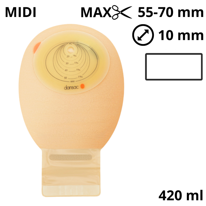 9242-10 Worek stomijny otwarty Dansac NovaLife1 Midi przeźroczysty 10–55/70 mm 420 ml – jednoczęściowy
