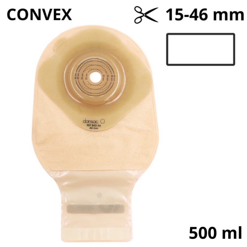 842-46 Worek Stomijny Nova1 FoldUp 15-46 mm 550 ml Convex 6 mm Otwarty Przezroczyste Dansac