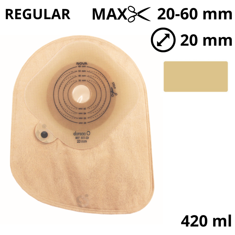801-20 Worek Stomijny Nova1 Closed Midi 20-60 mm 420 ml Zamknięty Beżowe Dansac