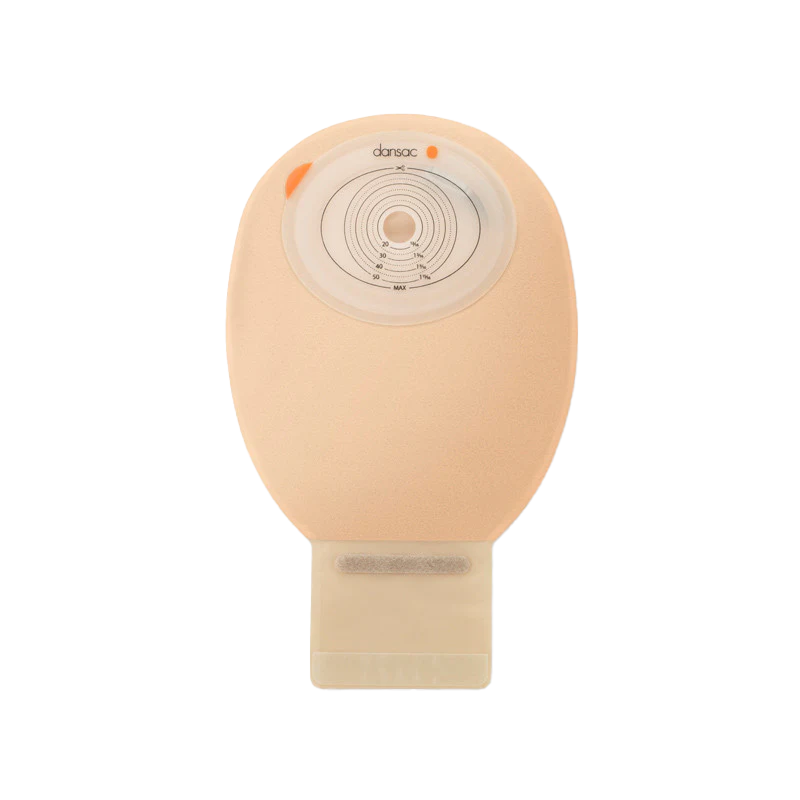 3017-15 Worek stomijny otwarty Dansac NovaLife TRE™ z okienkiem, płytka płaska 55x70 mm, beżowy