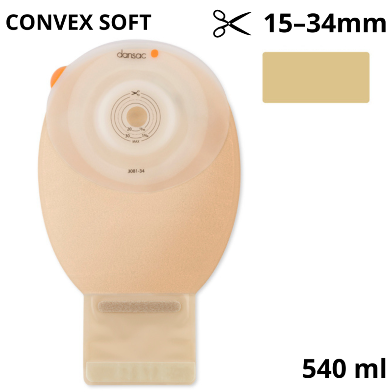 3081-34 Worek stomijny Dansac NovaLife TRE™ 1 Soft Convex Midi EasiView™, 540 ml, 15–34 mm
