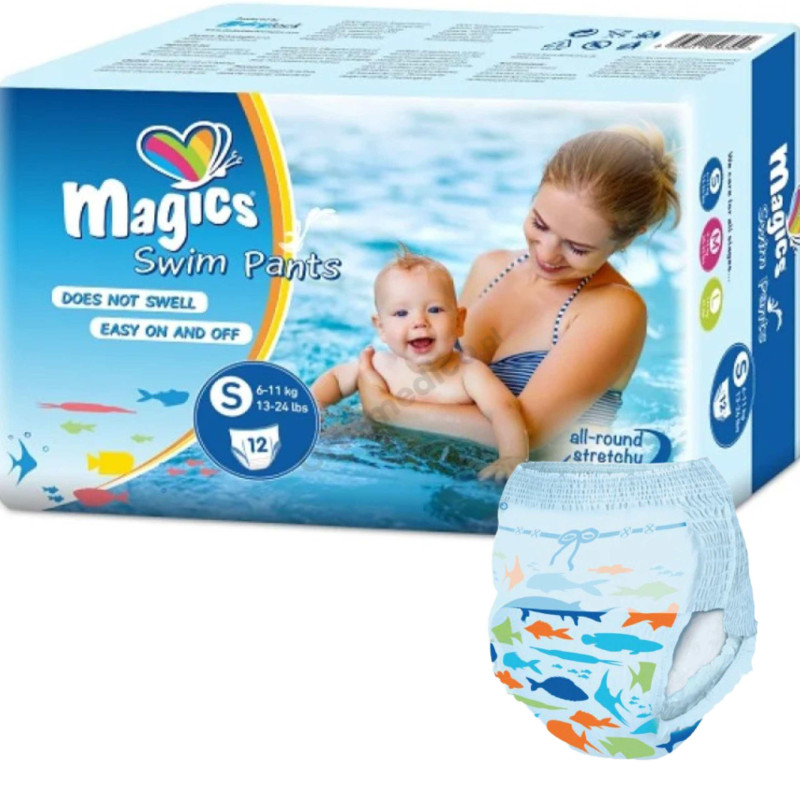 Pieluchy kąpielowe dla niemowląt do pływania 6–11 kg MAGICS Swimpants S