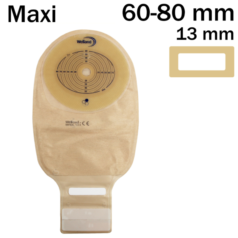 XMHDL513 Worek Jednoczęściowy Aurum  Drainable 13/60-80mm Maxi Welland Z Miodem Manuka Beż z Okienkiem Otwarty