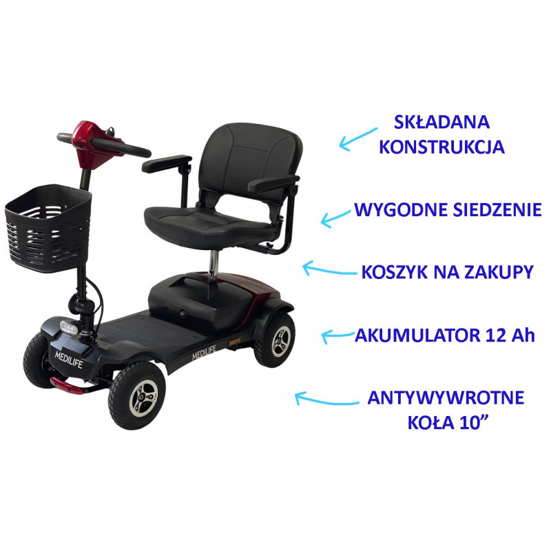 Elektryczny skuter inwalidzki dla seniora MEDILIFE SWIFT 10"