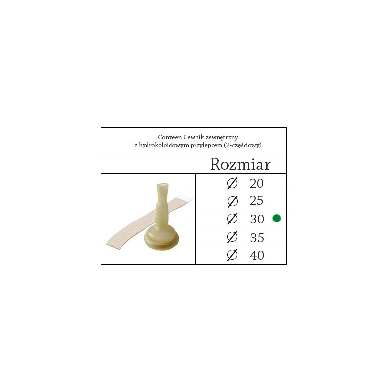 052100 Coloplast Cewnik Zewnętrzny Conveen 2-częściowy z Hydrokoloidowym Przylepcem Wykonany z Lateksu 30mm