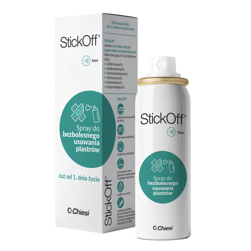 SOS050 Spray Do Usuwania Przylepców, Plastrów, Opatrunków i Kleju z Ciała 50 ml Stickoff Spray