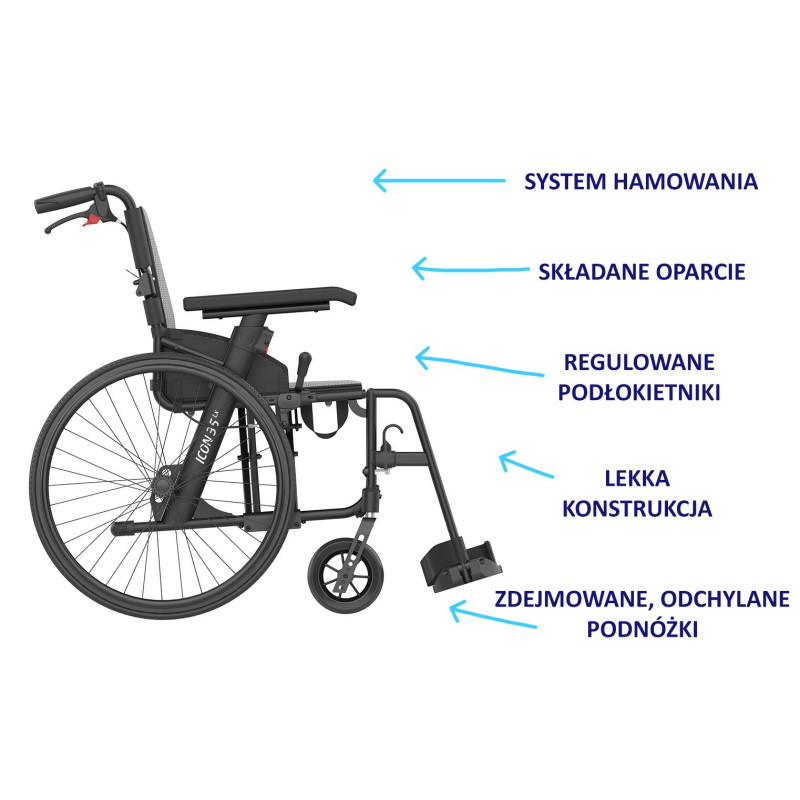 Lekki wózek inwalidzki ICON 35 LX - wersja luksusowa Rehasense