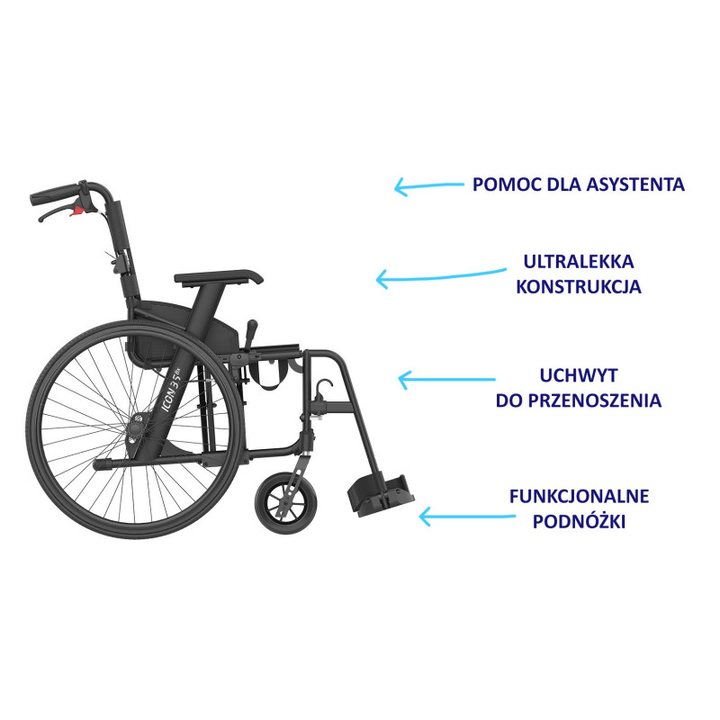 Lekki wózek inwalidzki ICON 35 BX – wersja podstawowa Rehasense