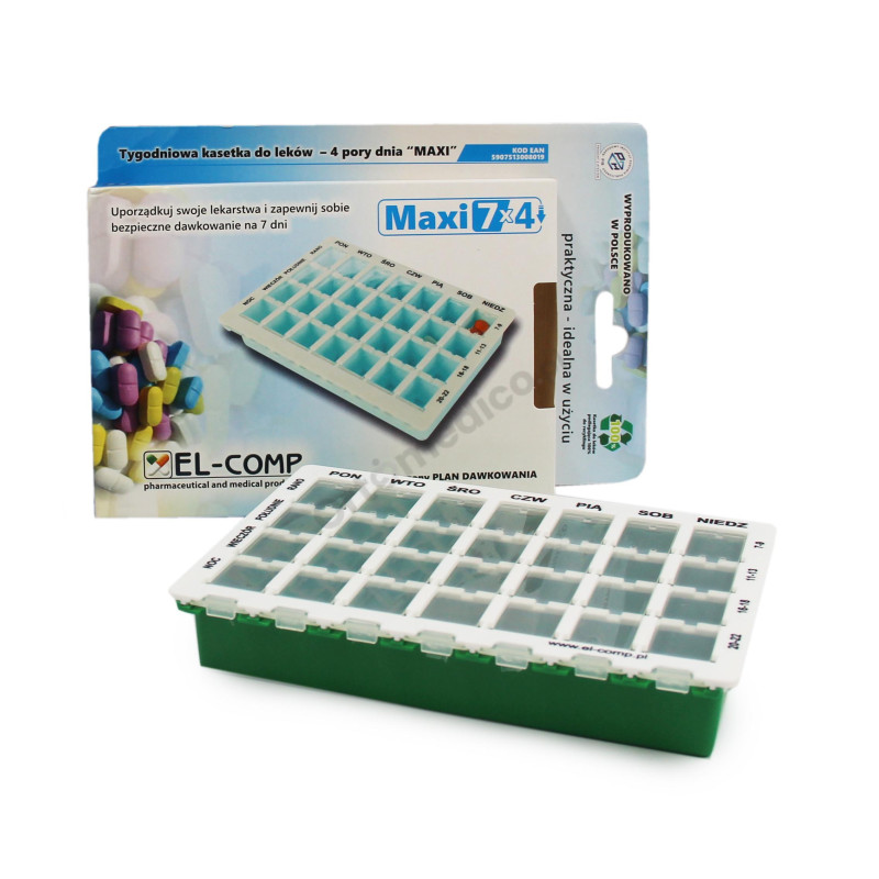 Tygodniowa Kasetka Do Leków 4 Pory Dnia Maxi 7x4 EL-COMP