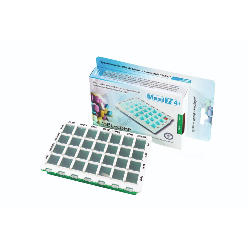 Tygodniowa Kasetka Do Leków 4 Pory Dnia Maxi 7x4 EL-COMP